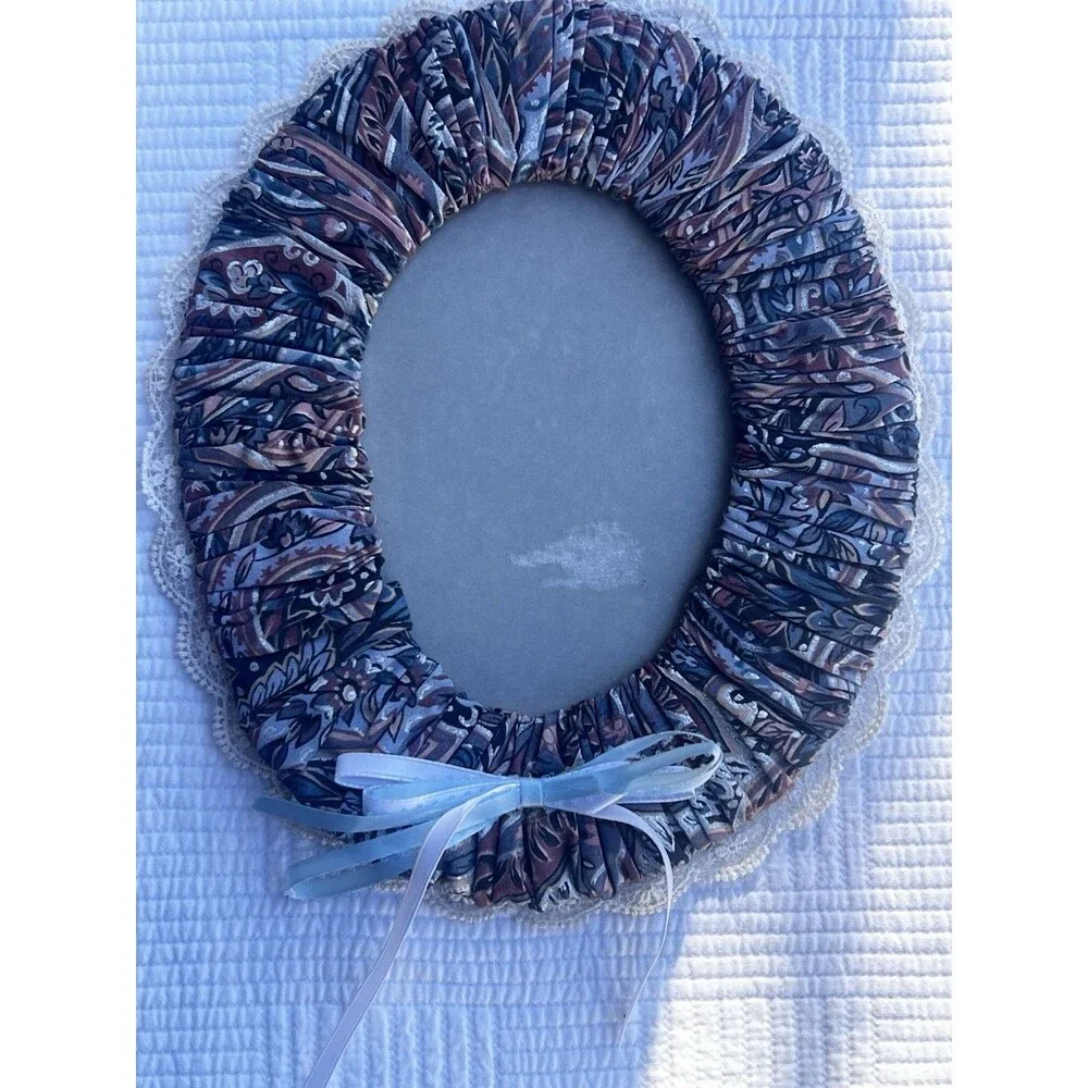 Handmade Paisley Fabric Photo Frame Lace Trim 11x9 Cottagecore Picture Holder